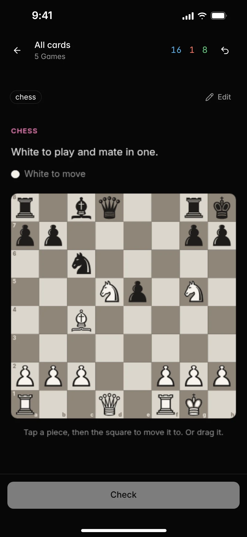 A chess card on a phone